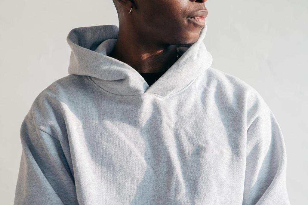 The Surrender Hoodie in Stone, close up