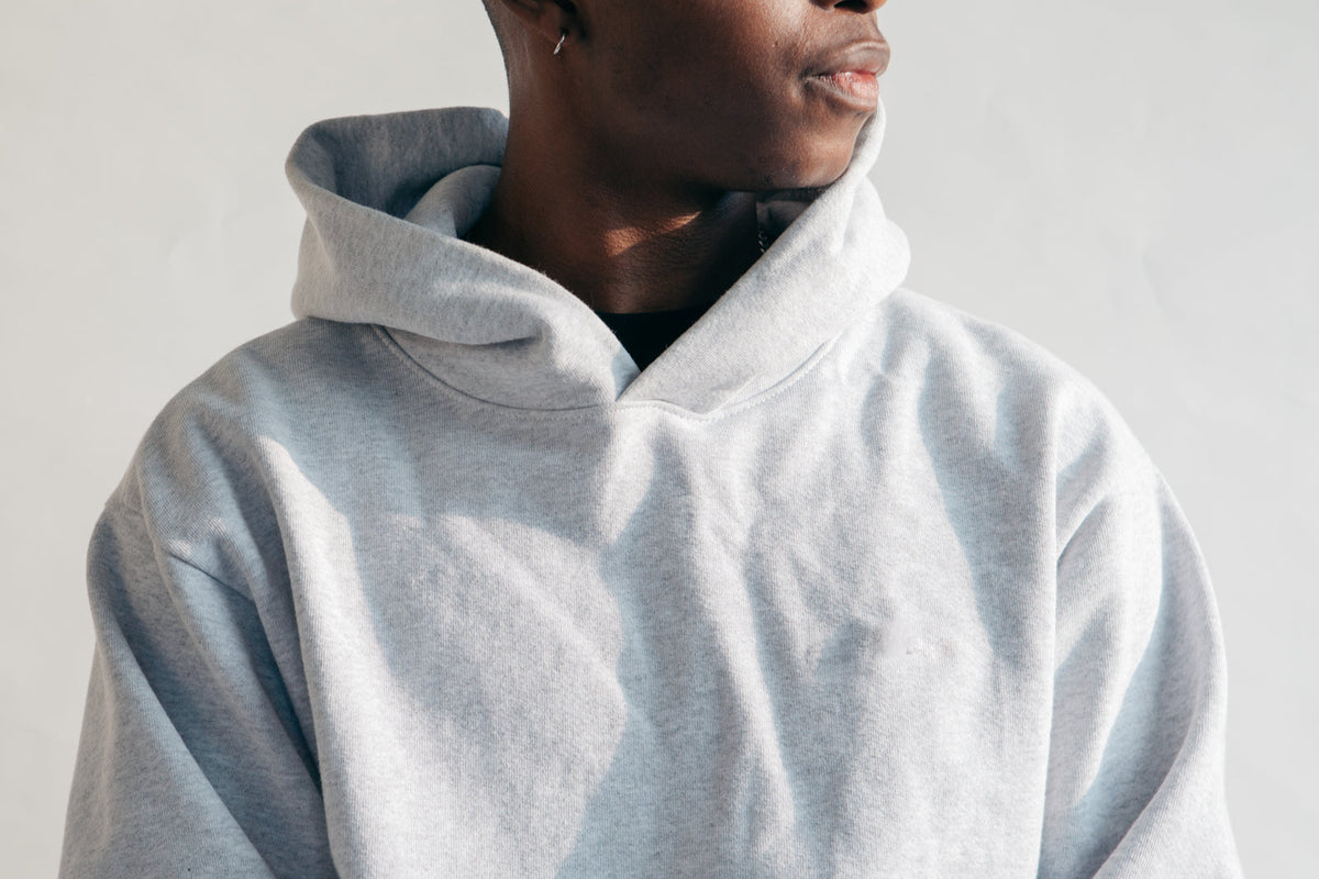 The Surrender Hoodie in Stone, close up